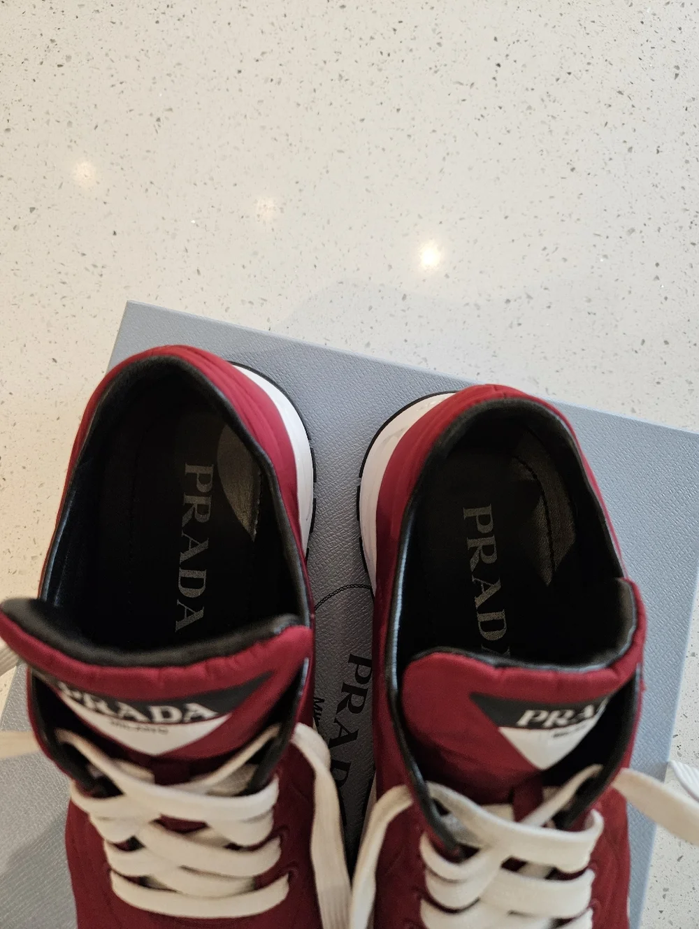 PRADA Red and White Lace-Up Sneakers - Picture 3 of 8